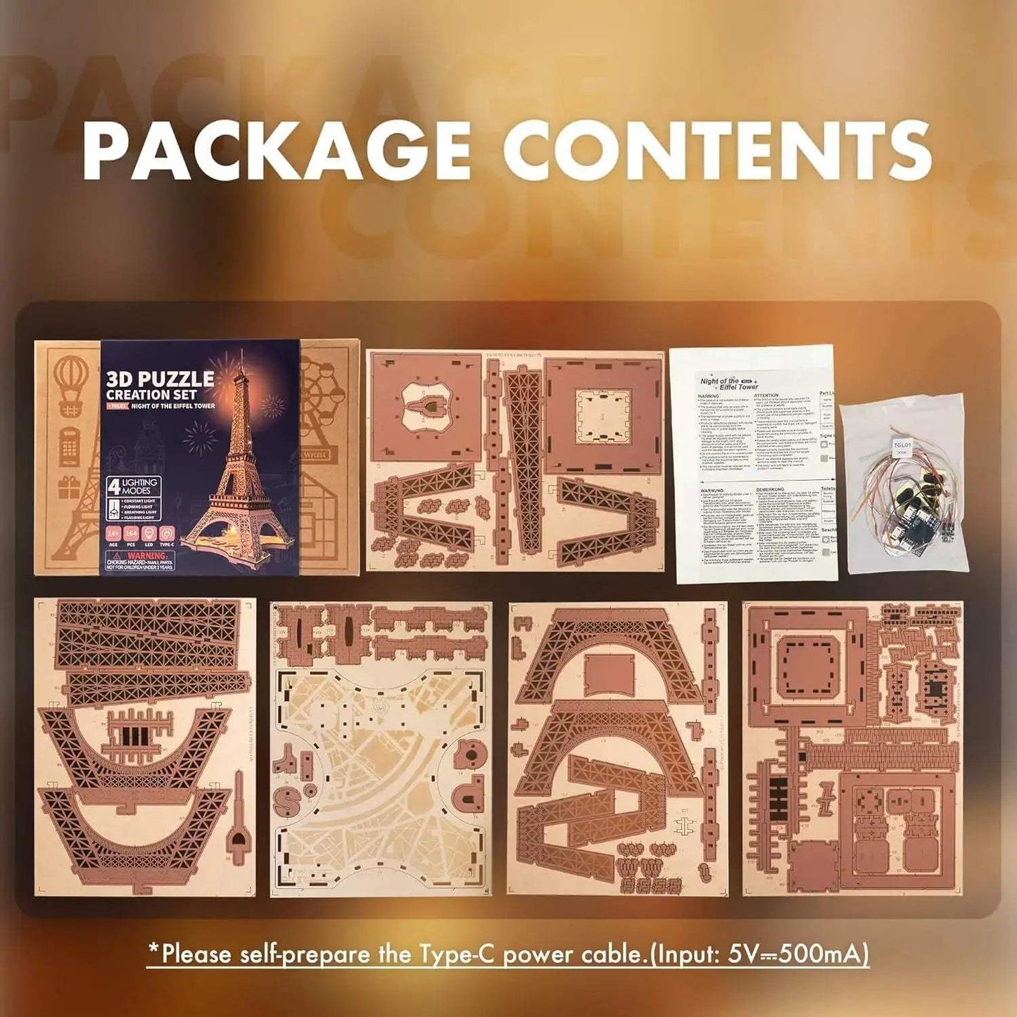 3D Wooden Puzzle Eiffel Tower LED Light Gift Idea - ToylandEU™