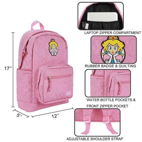 Super Mario Backpack | Quilted Polyester | Fits Laptop | Pink 17 Inch