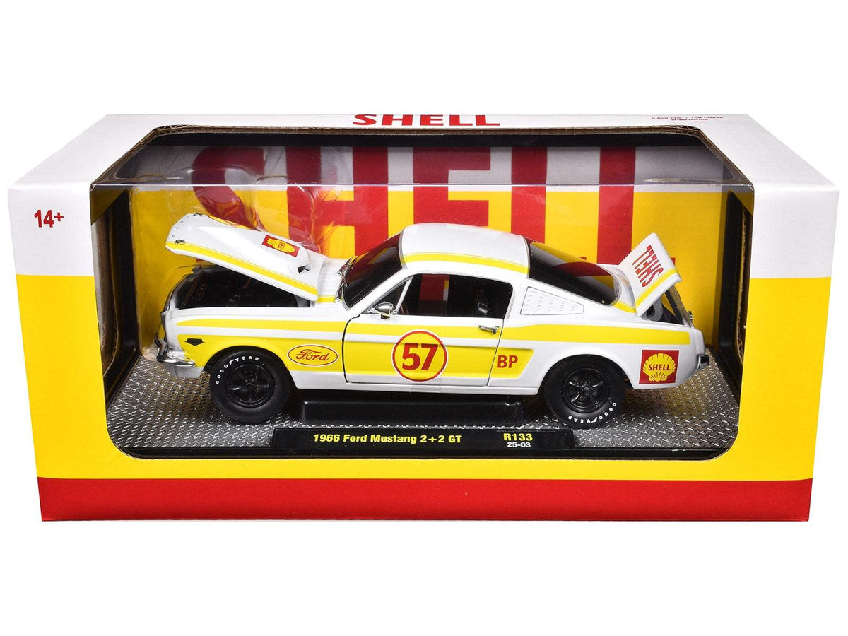 1966 Ford Mustang 2+2 GT #57 | 1/24 Diecast Model Car | M2 Machines | Shell Oil Series