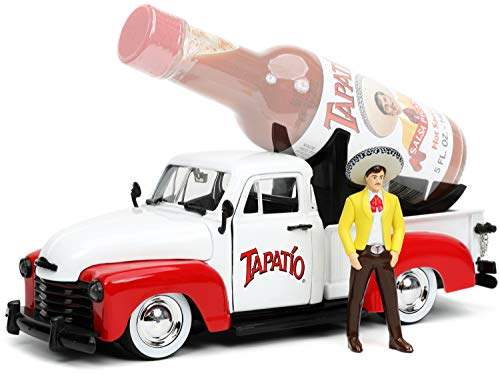 1953 Chevrolet Pickup Truck White and Red with Charro Man | 1/24 Diecast Model Truck | Jada | Tapatio Series