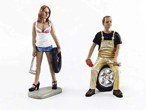 Meg and Derek Tire Brigade 2 piece Figurine Set | 1/18 Diecast Model Car | Motorhead Miniatures | Limited Edition