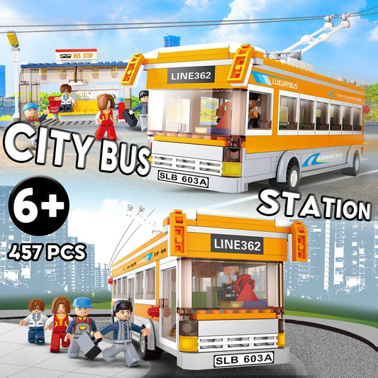 457PCS City Bus Building Blocks Tram Bus Station Model Set - ToylandEU