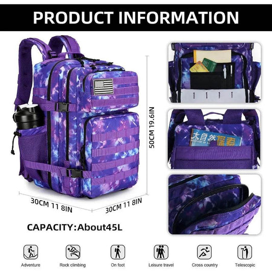 45L Tactical Assault Backpack Molle Waterproof Purple Camo - ToylandEU