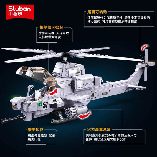 482PCS Air Force AH1Z Aircraft Helicopter Building Blocks - ToylandEU