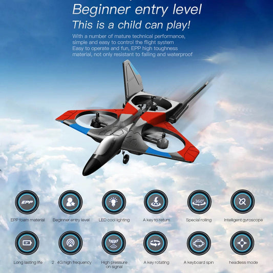 4K HD Remote Control Glider Airplane with LED Lights - Gyroscope Stabilized Flight Toy for Kids and Adults - ToylandEU