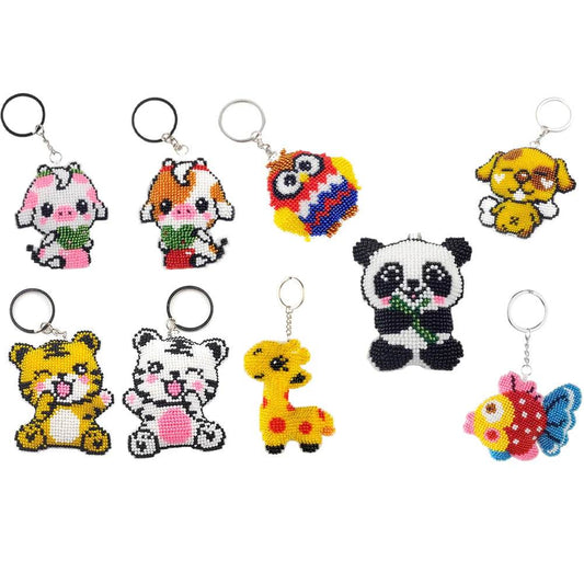 5Pcs Cute Animal Mosaic Beads Keyring DIY Craft Kit - Handmade Cross Stitch Gift for Friends - ToylandEU