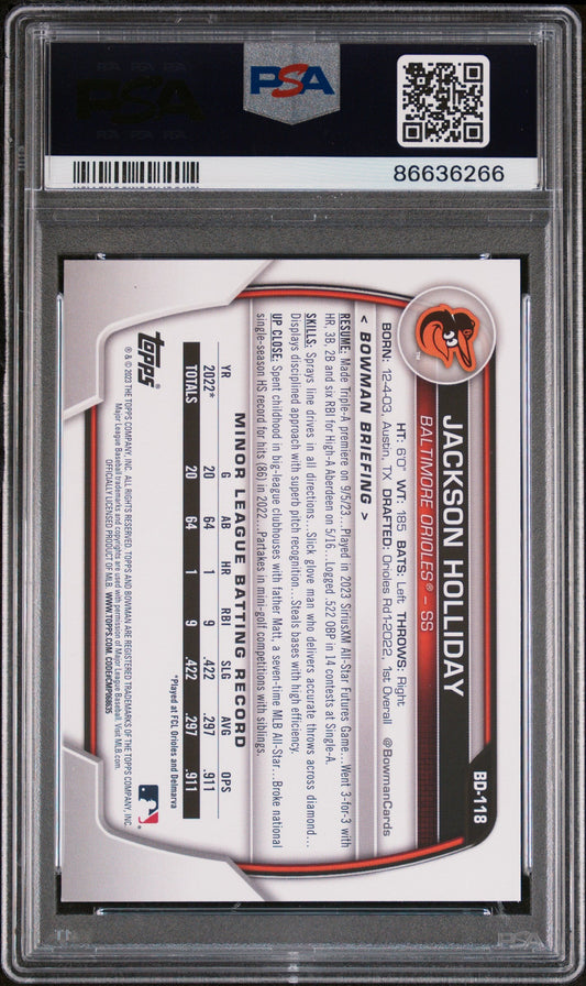Bowman Draft Jackson Holliday Rookie Card PSA 9 Mint Condition