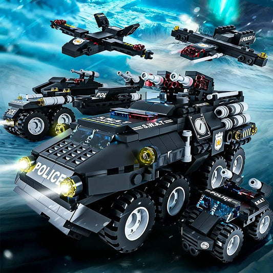6-In-1 Police Car Building Blocks Military Offroad Truck DIY - ToylandEU