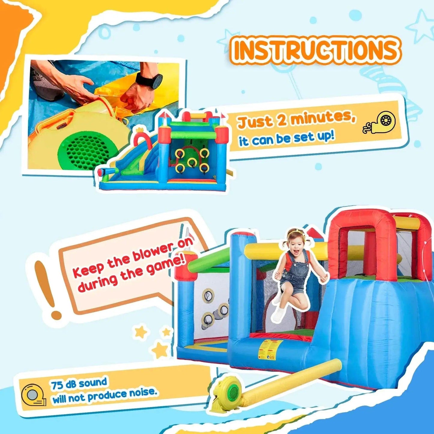 6-in-1 Inflatable Bounce House Outdoor Toy Water Slide Kids - ToylandEU™