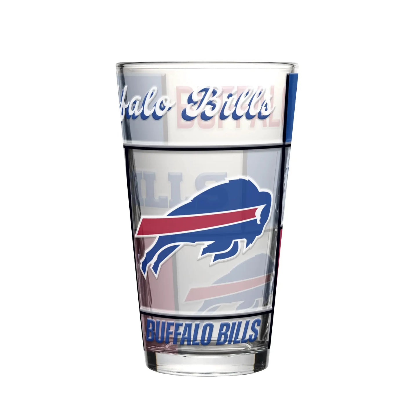 Buffalo Bills Pint Glass 16oz Quilted Stained Boxed