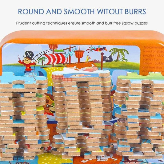 60PCS Wooden Jigsaw Iron Box Set Cartoon Animal Puzzle Gift - ToylandEU