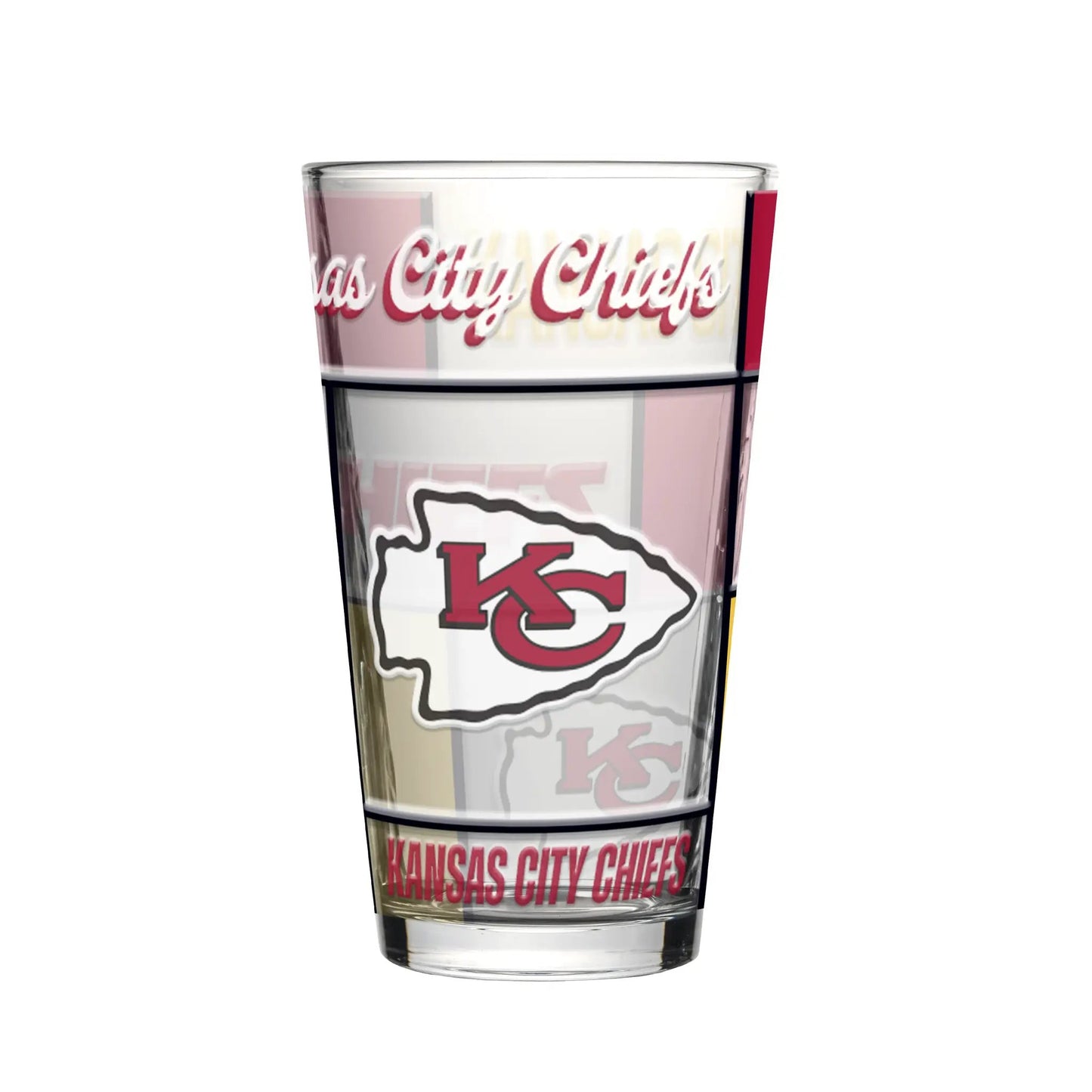 Kansas City Chiefs Pint Glass 16oz Quilted Stained Boxed