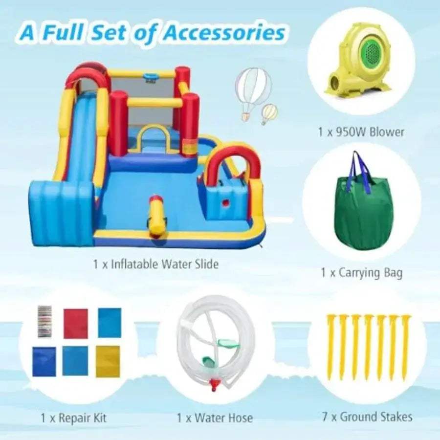 7-in-1 Inflatable Water Slide With Blower For Outdoor Fun - ToylandEU