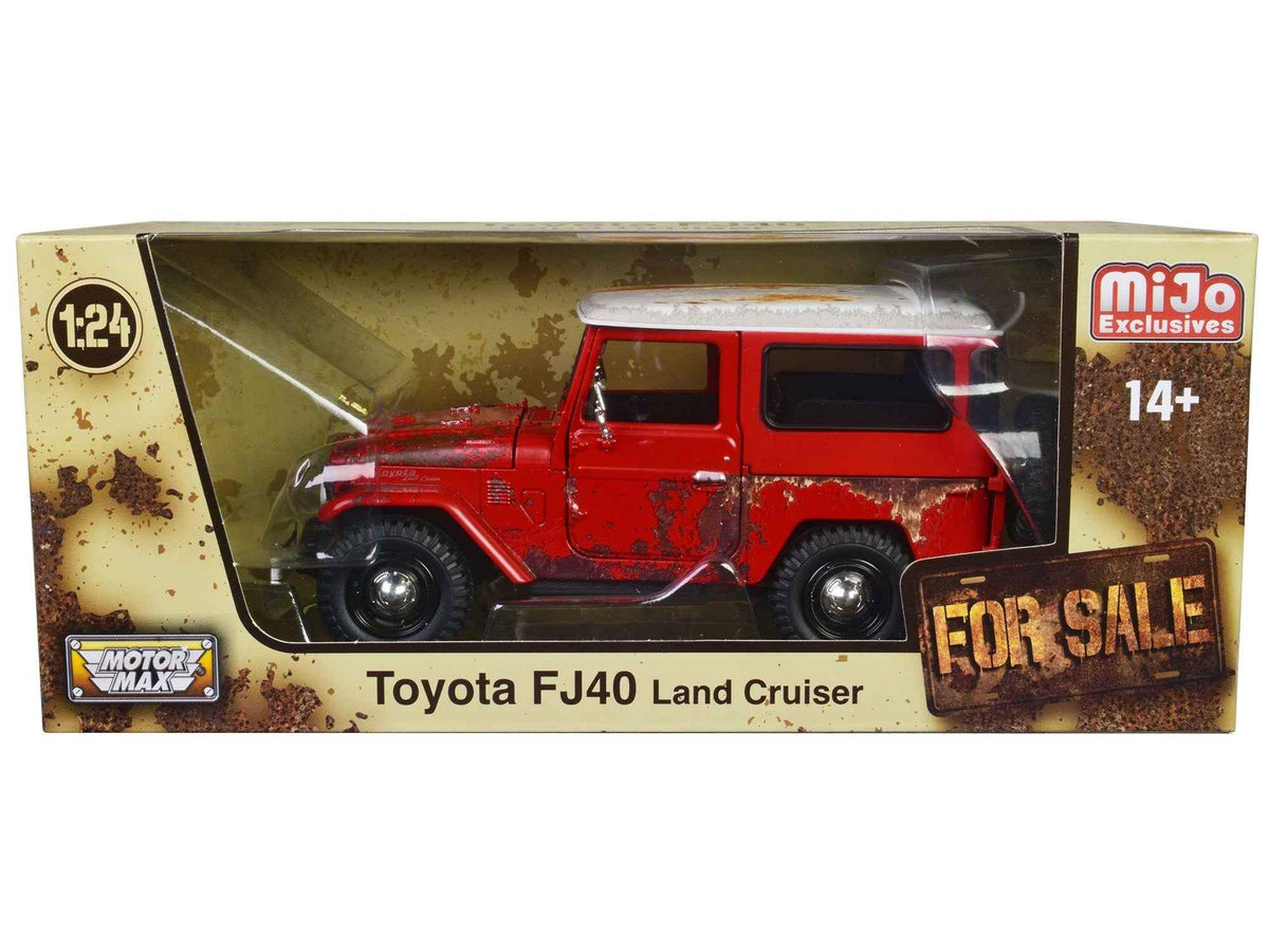 Toyota FJ40 Land Cruiser Red with White Top (Rusted Version) | 1/24 Diecast Model Car | Motormax | For Sale Series