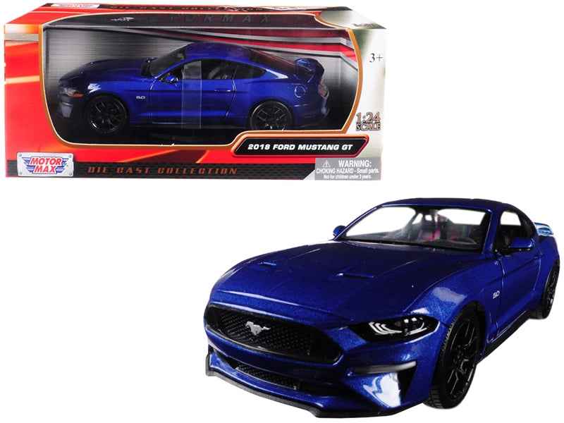 2018 Ford Mustang GT 5.0 Blue with Black Wheels | 1/24 Diecast Model Car | Motormax | Collector Quality