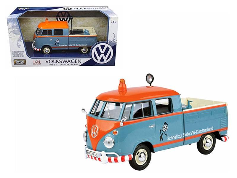 VW Type 2 Pickup Truck | 1/24 Scale Diecast | Opening Tailgate Blue Orange