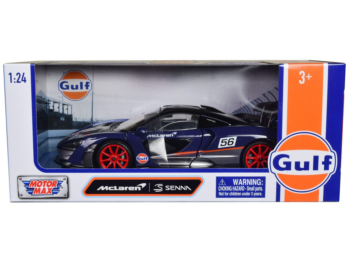 McLaren Senna #56 Dark Blue and Silver with Orange Stripes | 1/24 Diecast Model Car | Motormax | Gulf Oil Series