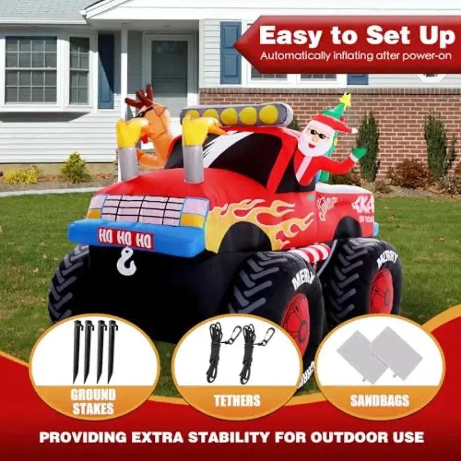 8 Foot Santa Monster Truck Inflatable Outdoor Decor - ToylandEU™