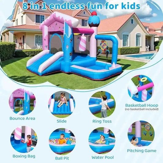 8In1 Inflatable Playhouse Bounce House With Slide And Games - ToylandEU™