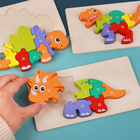 Wooden Dinosaur 3D Puzzle | Montessori Block Set | Ages 4-6 | Early Learners