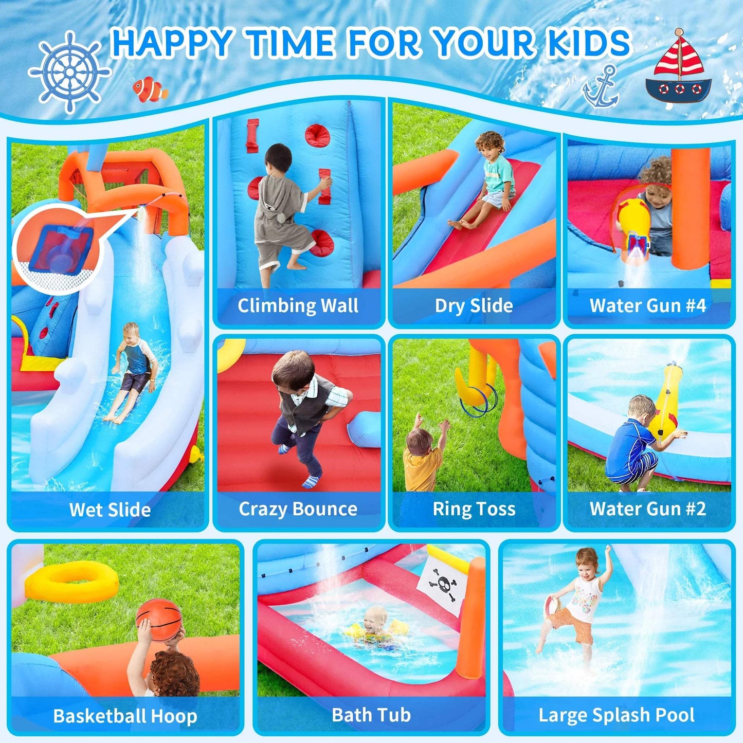 9-in-1 Inflatable Water Park Dual Slides Backyard Fun - ToylandEU™