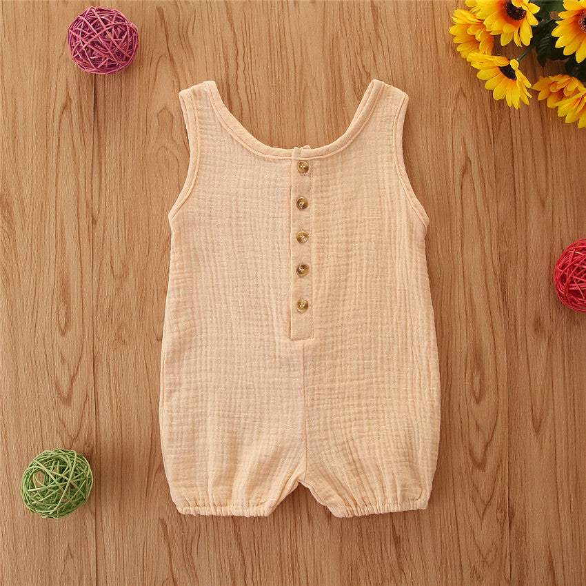 Baby Sleeveless Cotton Linen Romper | Solid Color | Summer