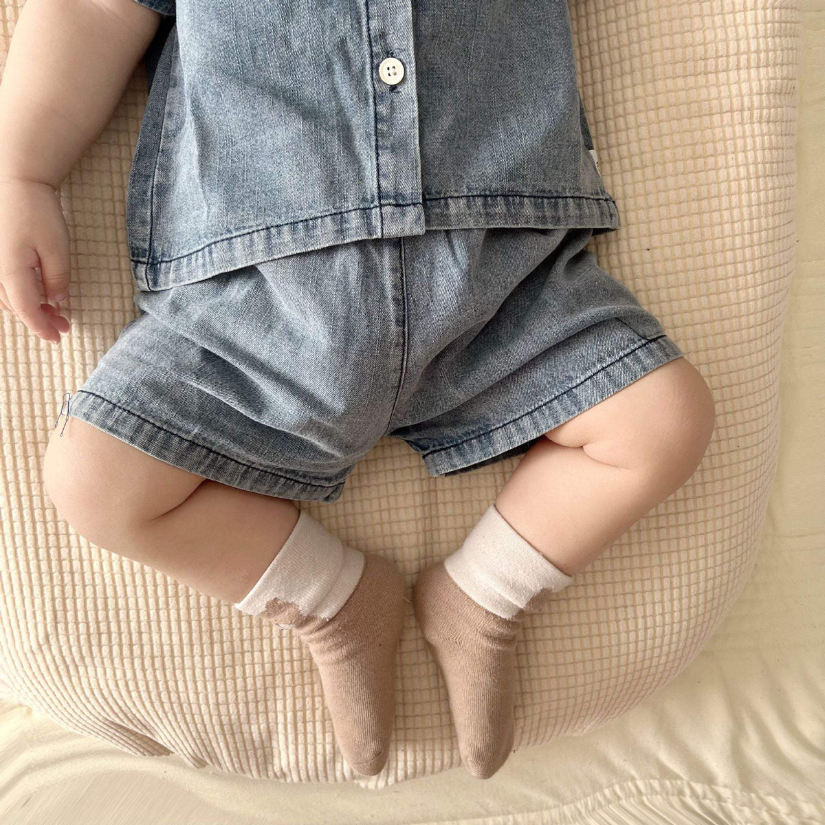 Boys' And Girls' Summer Solid Color Shorts Suit | Light Blue And Dark Blue