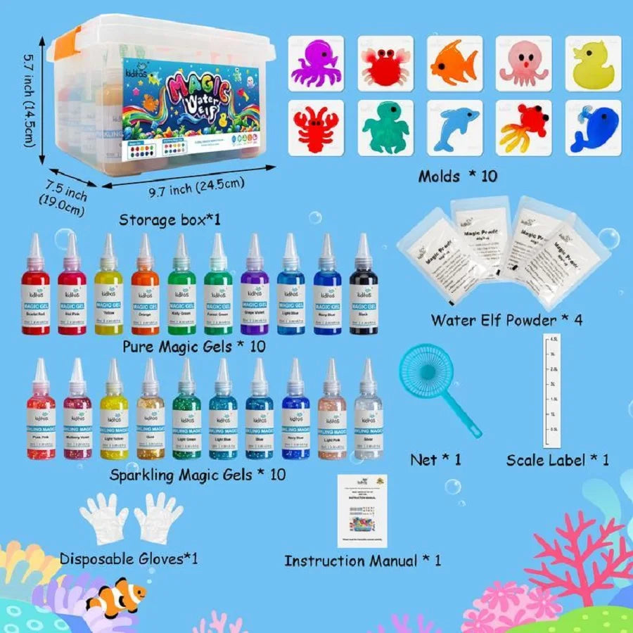 Magic Water Gel Kit | 20 Gels 10 Molds | Color Changing Gel