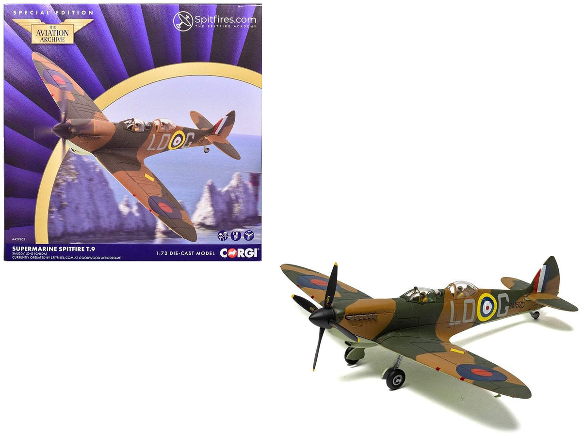 Supermarine Spitfire T.9 Aircraft | 1/72 Diecast Aircraft Model | Corgi | SM520 Spitfires.com Goodwood Aerodrome Series