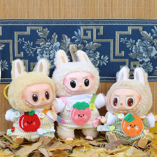 Adorable Doll Outfit Set with Cute Fruit T-shirt and Corduroy Overalls for 17cm Labubu Dolls - ToylandEU