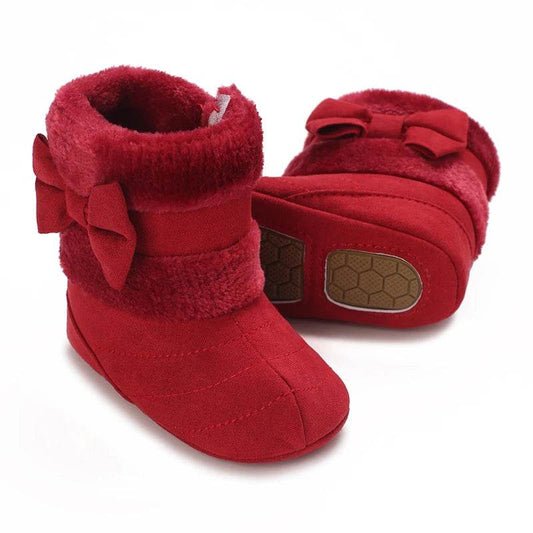 Adorable Fleece-Lined Baby Girls' Knee-High Boots with Bowknot for Cozy Indoor Walks - ToylandEU