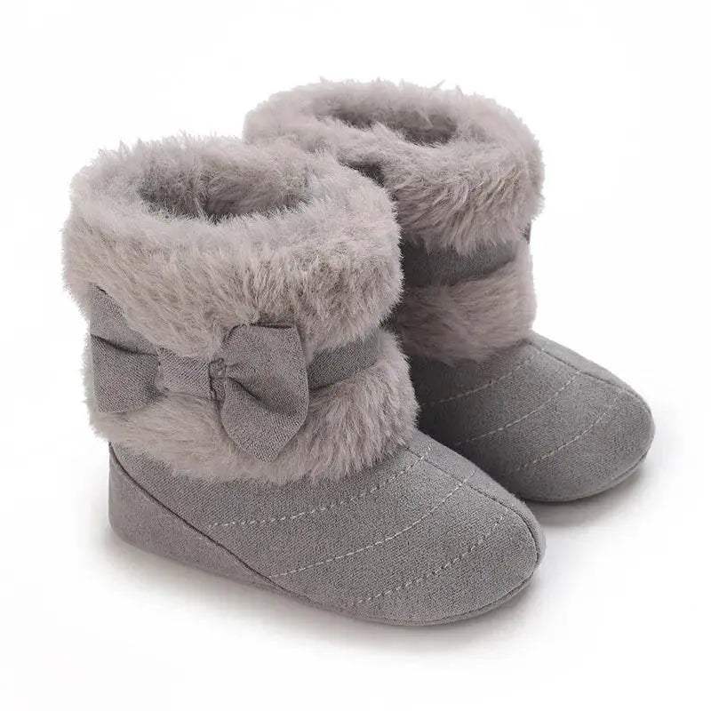 Adorable Fleece-Lined Baby Girls' Knee-High Boots with Bowknot for Cozy Indoor Walks - ToylandEU™