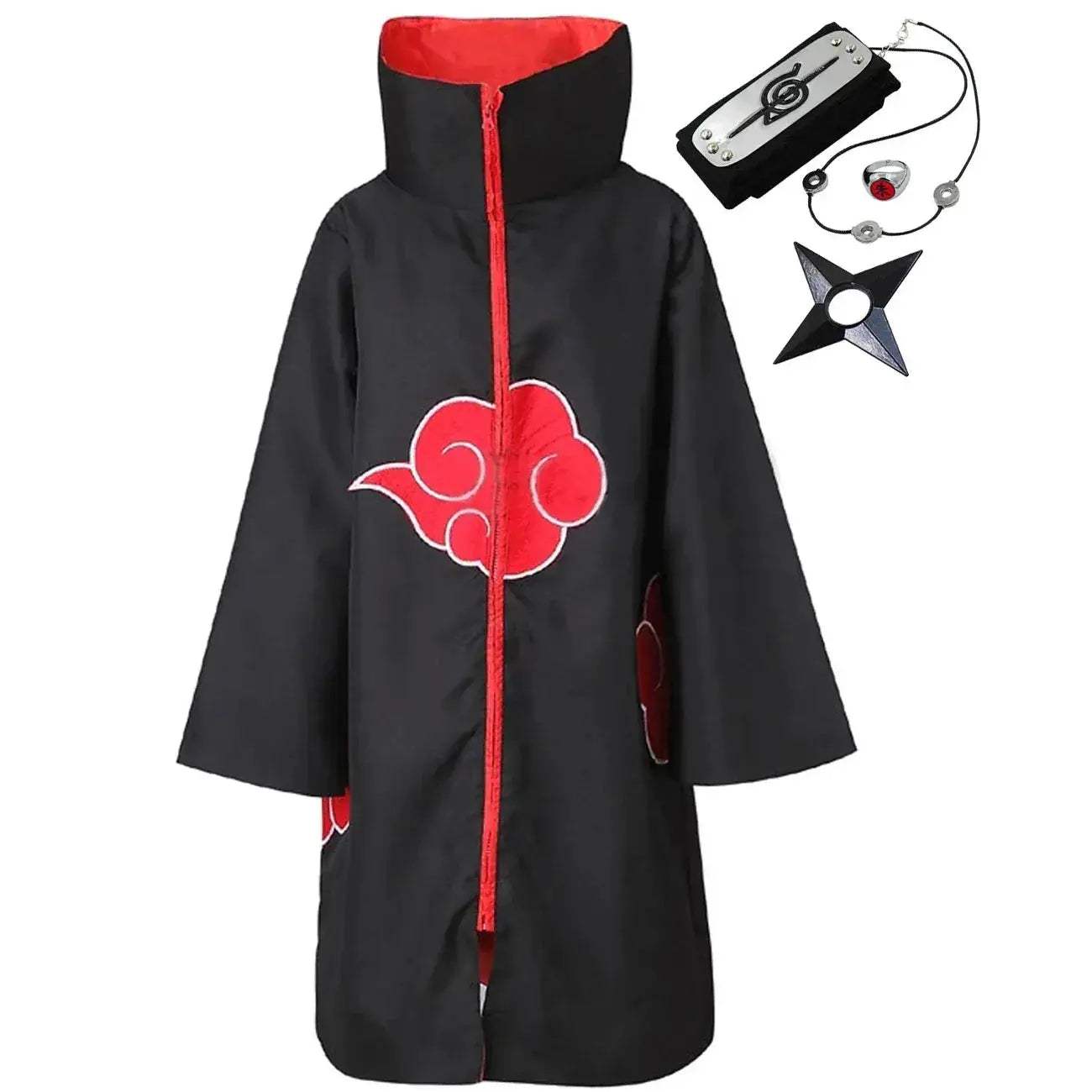 Akatsuki Uchiha Itachi Cloak for Kids & Adults Long Black Robe Cosplay Costume with Accessories - ToylandEU