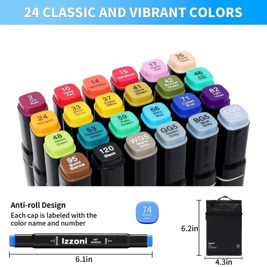 Alcohol Markers | 24 Colors Dual Tip | Toylandeu™