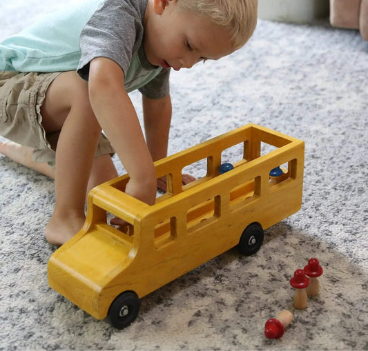 Amish-Made Wooden School Bus Toy, Child Safe Finish - ToylandEU