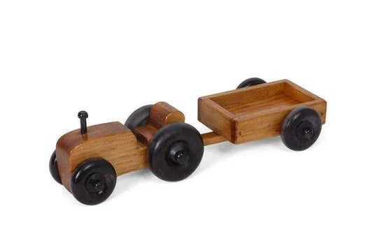 Amish-Made Wooden Small Toy Tractor and Wagon Set - ToylandEU