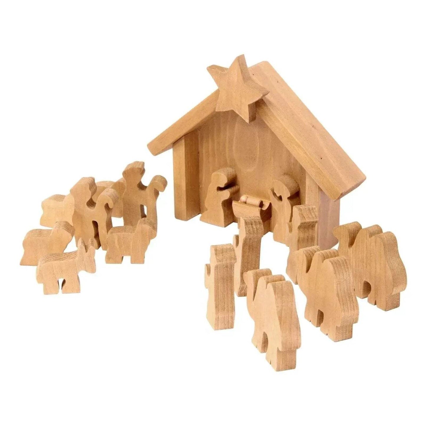 AmishToyBox.com Wooden Nativity Manger Scene Set, 14 Pieces - ToylandEU