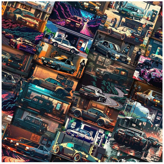 Anime Retro Racing Car Graffiti Decal Stickers for Laptops & Skateboards - Set of 10/30/54 - ToylandEU