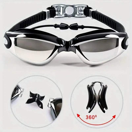 Swimming Goggles with Cap and Earplugs Men's Anti Fog UV Protection Women's and Children's Waterproof Diving Eye Protector - ToylandEU