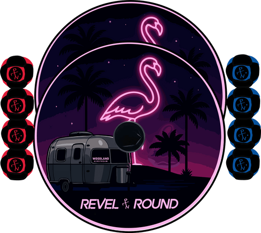 Round Lawn Game Set | Midnight Flamingo | Durable Outdoor Use | Family Patio