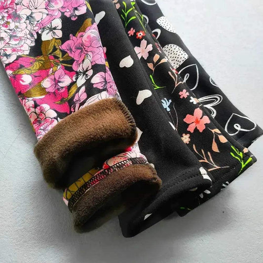 Autumn Winter Floral Print Thick Warm Kids Leggings For Girls - ToylandEU