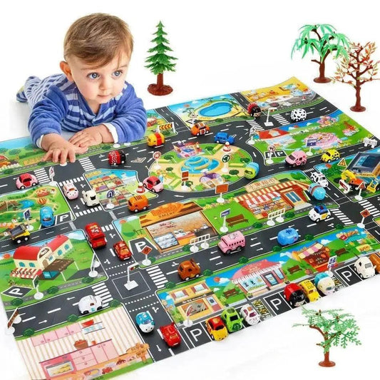 130*100cm Baby Crawling Mat for Children Cartoons Traffic Rug Indoor Toys City Road Carpet Kids Playmat - ToylandEU™