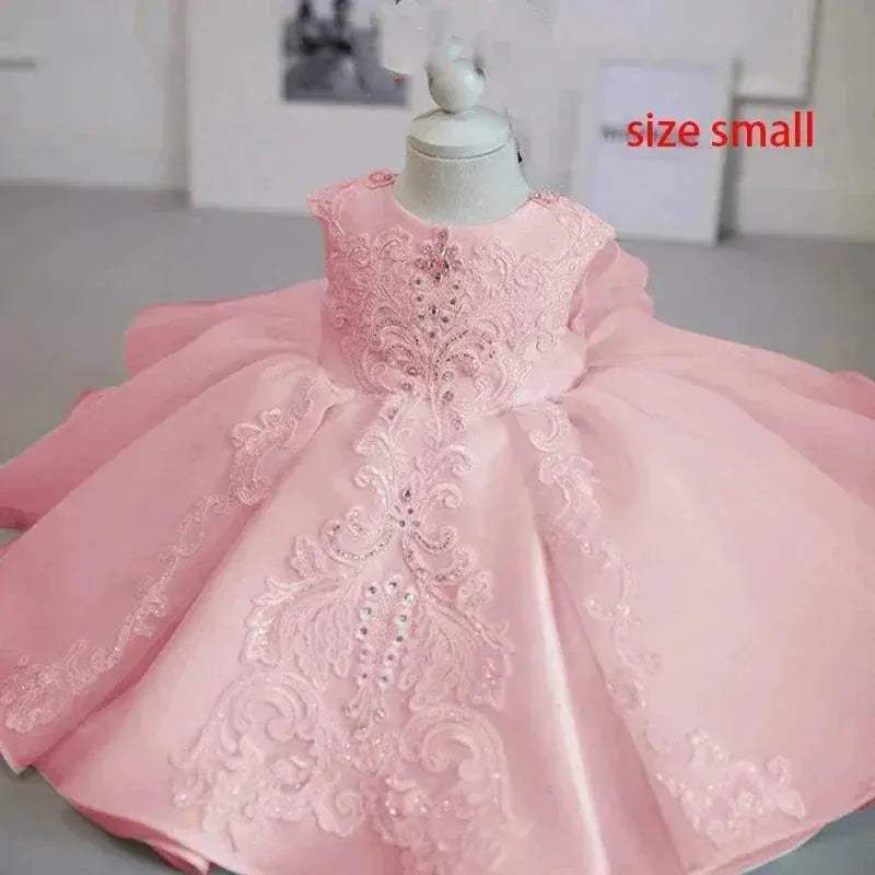 Baby Dress With Lace Bow Tutu For Christening And Birthday Party - ToylandEU