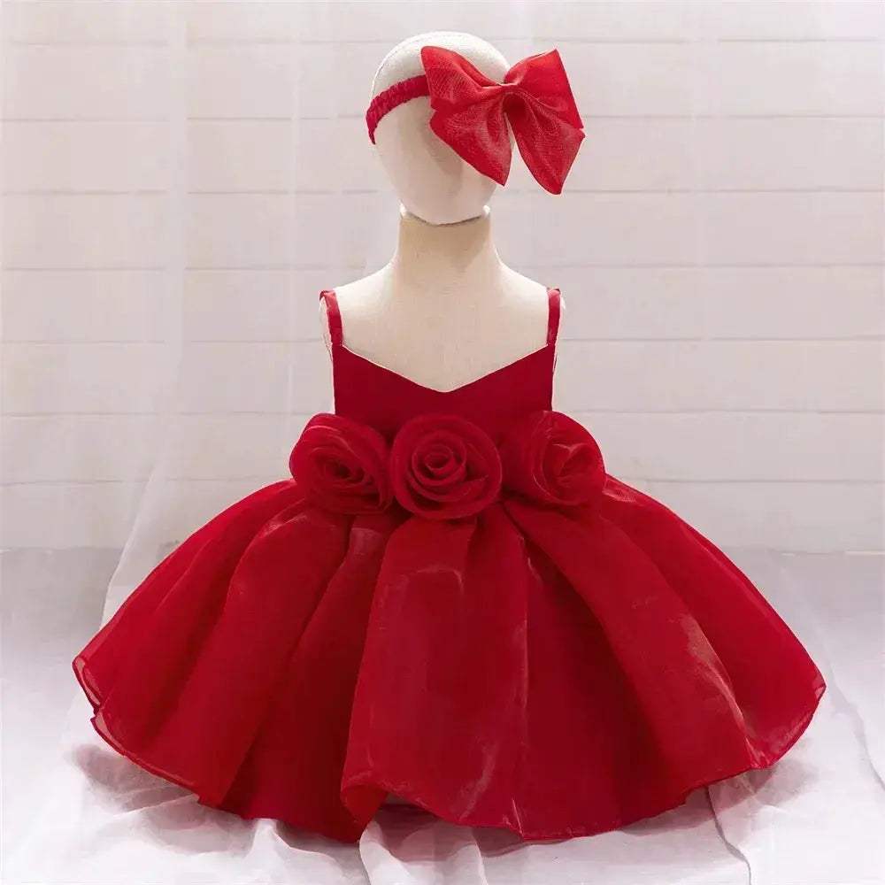 Baby Girl Dress With Big Flower Pink Birthday Baptism - ToylandEU