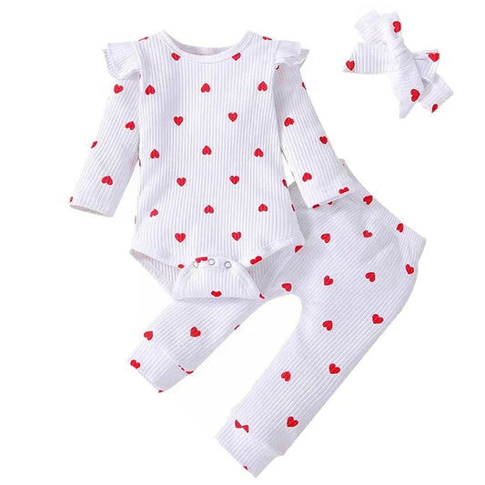 Baby Girl Outfit Set Soft Cotton Bodysuit Pants Headband Lace - ToylandEU