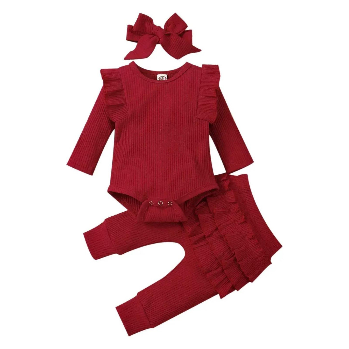 Baby Girl Outfit Set Soft Cotton Bodysuit Pants Headband Lace - ToylandEU