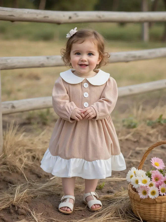 Baby Girls Peter Pan Collar Dress All Seasons Spandex - ToylandEU™