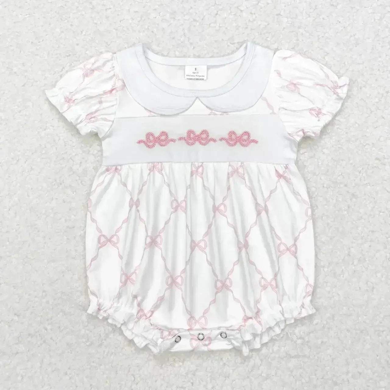 Baby Romper With Pink Bow Embroidery For Girls Cotton Comfort - ToylandEU