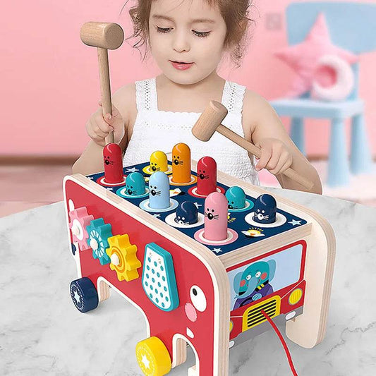 BabyToys bebe Toddler Kids Wooden Fun Game Montessori Activity Toys For Children Elephant Beating Whack-A-Mole Hammer Pounding - ToylandEU
