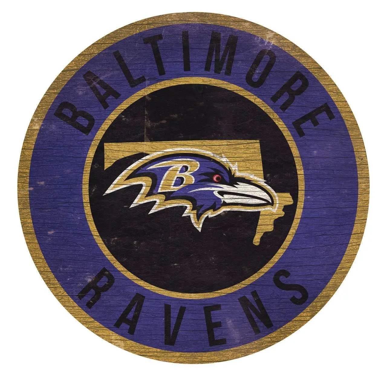 Baltimore Ravens Round Wood Sign 12 Inch State Design - ToylandEU™